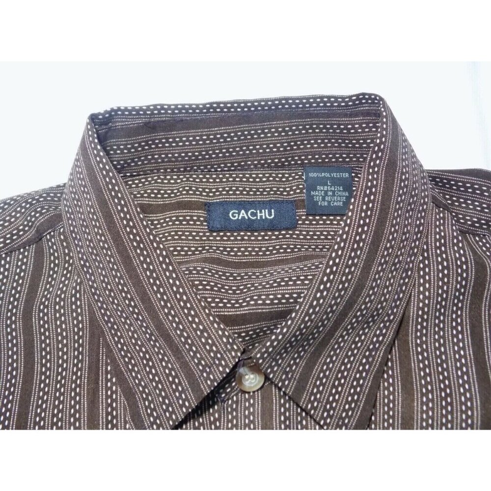 Vintage Gachu Men Shirt Large L Long Sleeve Disco Y2K Brown Button Up - Picture 5 of 11